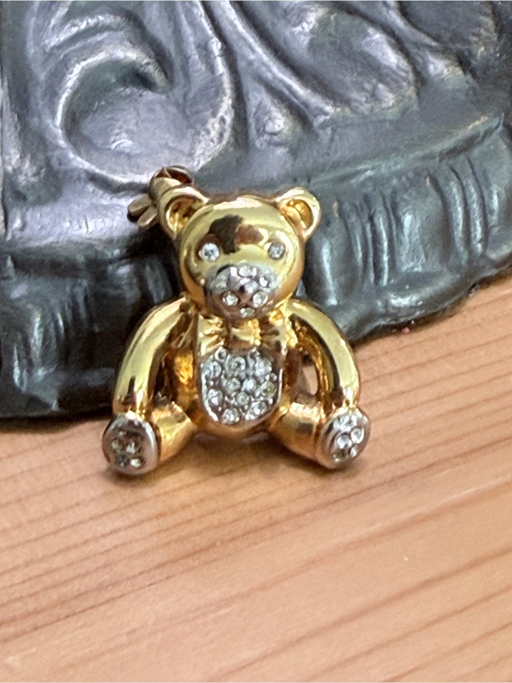 Vintage Gold Teddy Bear Pendant with Crystals